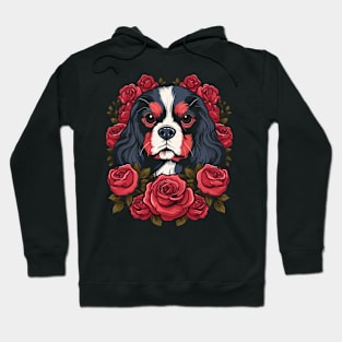 King Charles Spaniel with red roses illustration Hoodie